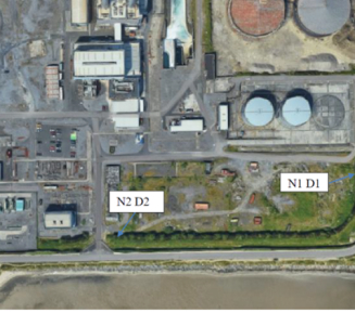 Satellite view of Poolbeg, with 2 flefgen sites outlined.